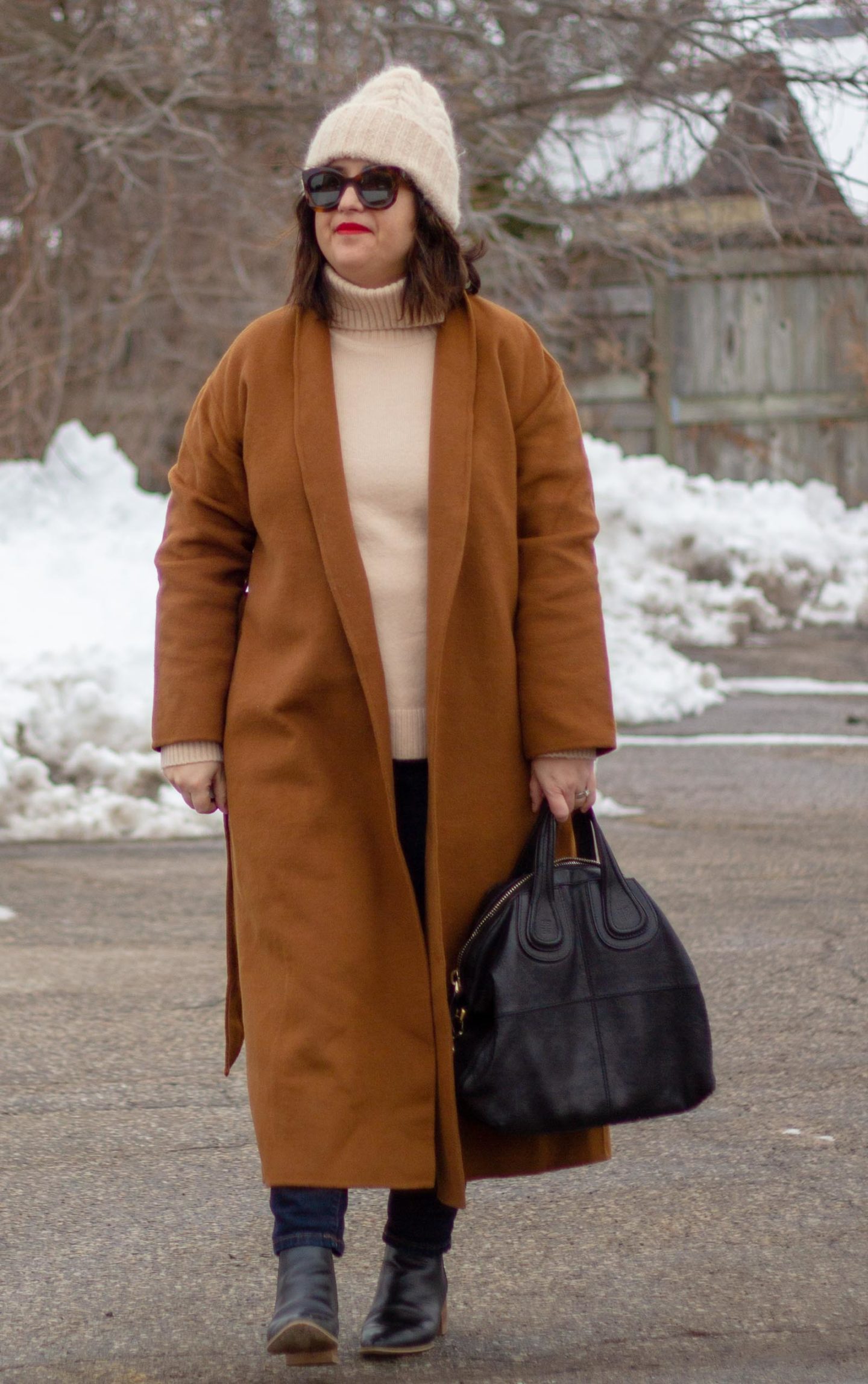 long brown winter coat outfit