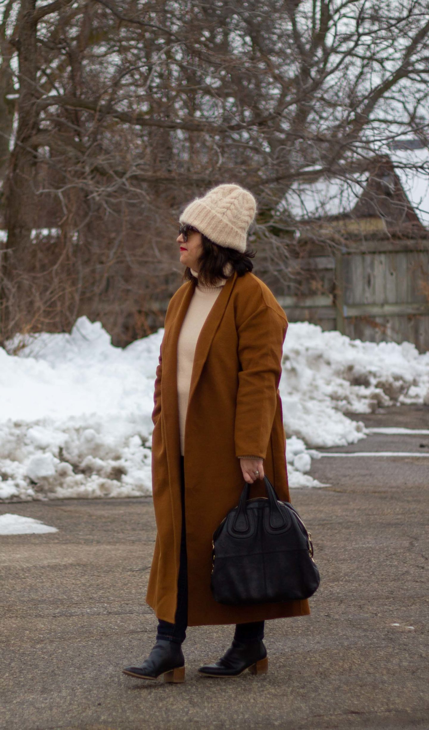long brown winter coat outfit