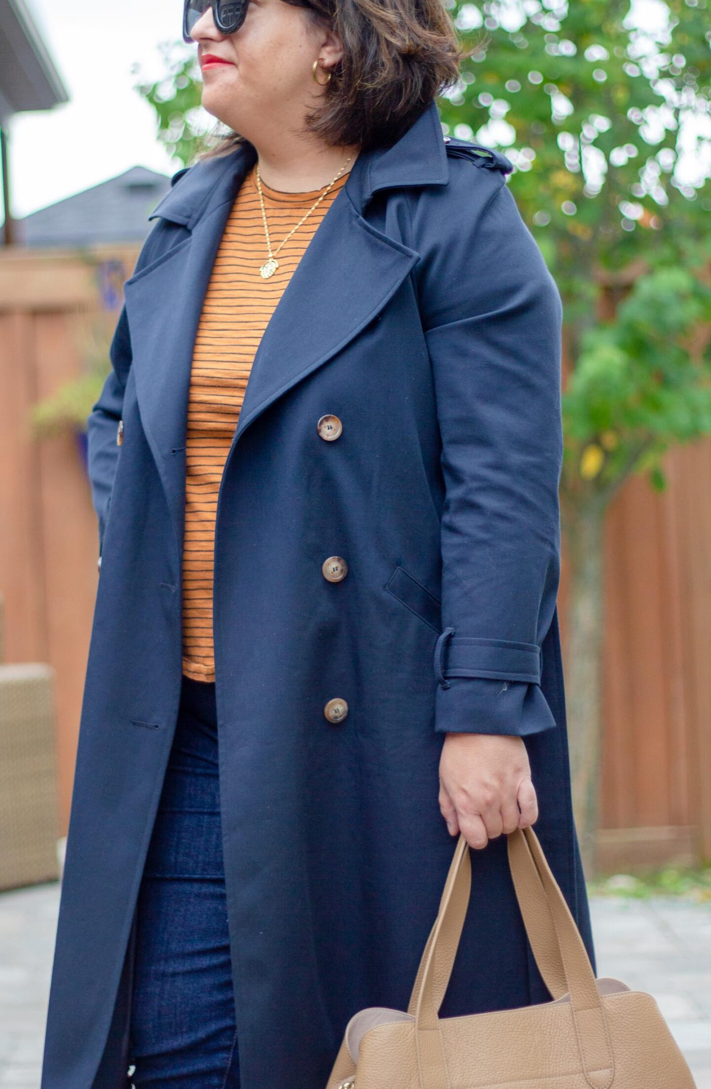 navy scott trench coat outfit