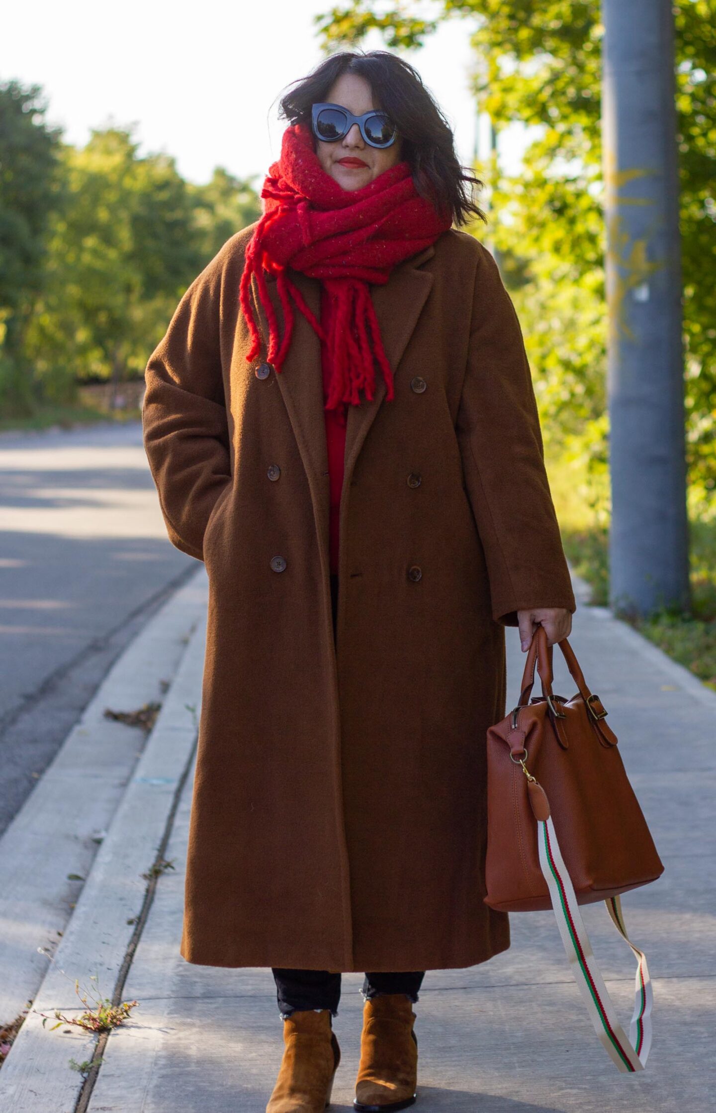 dark camel and red