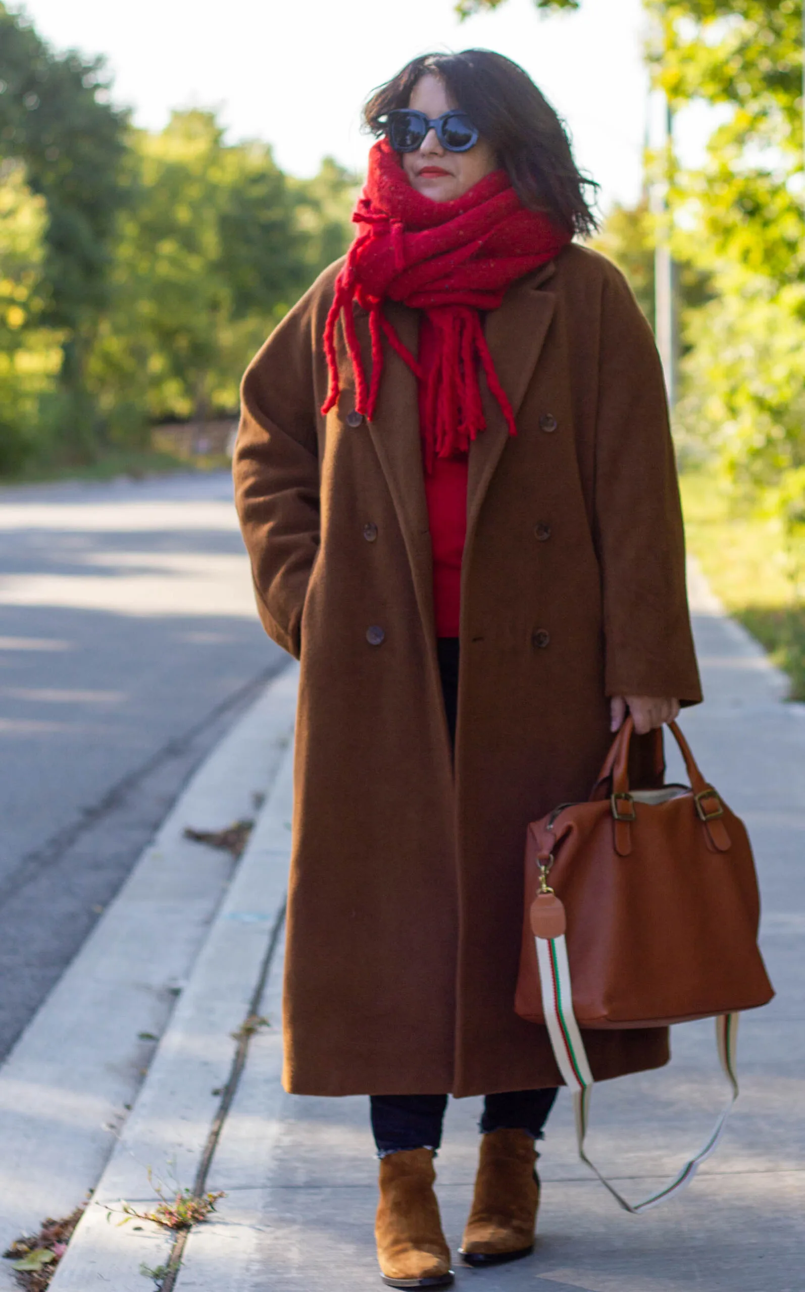 dark camel and red