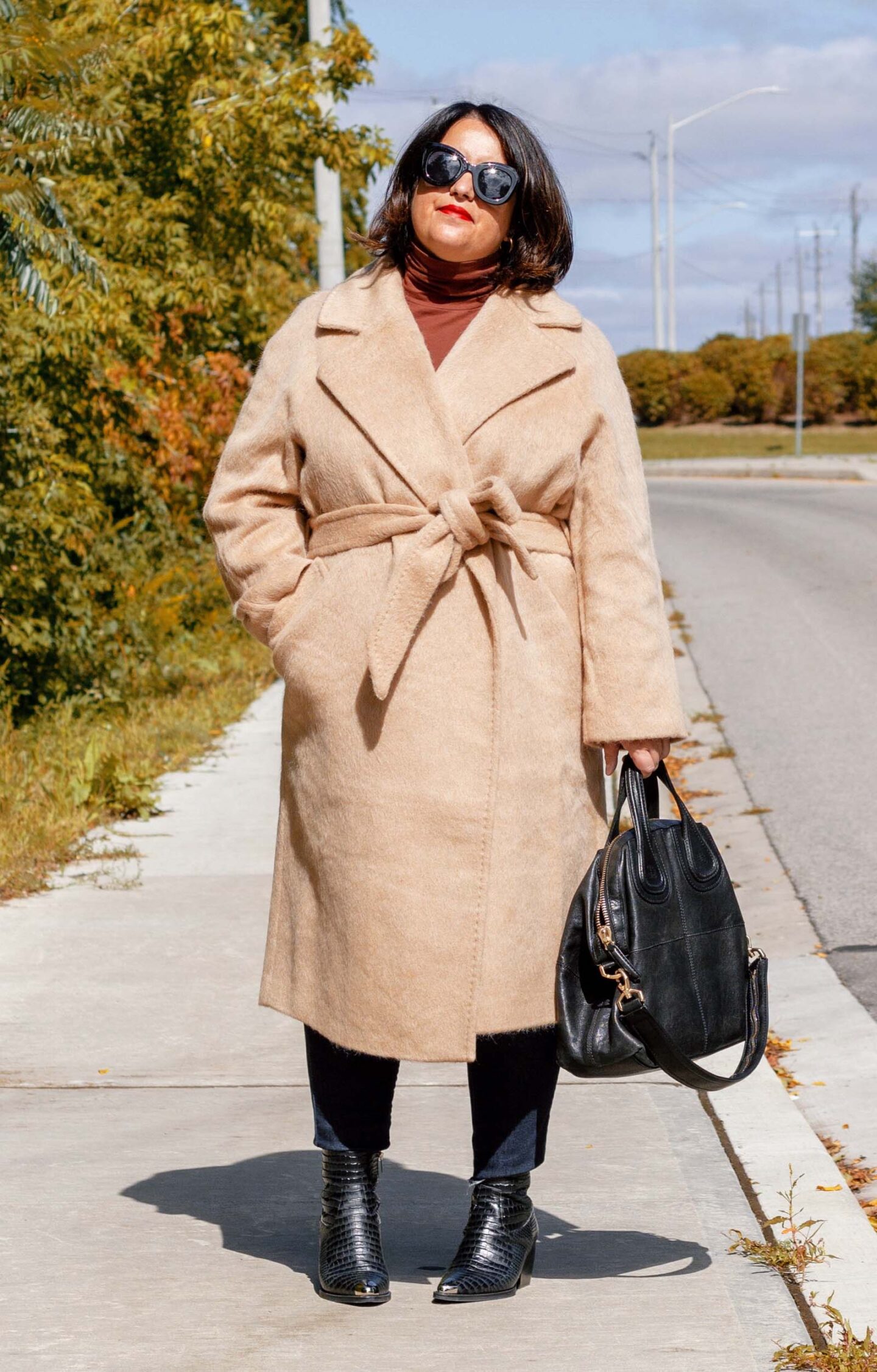 wrap camel h&m coat