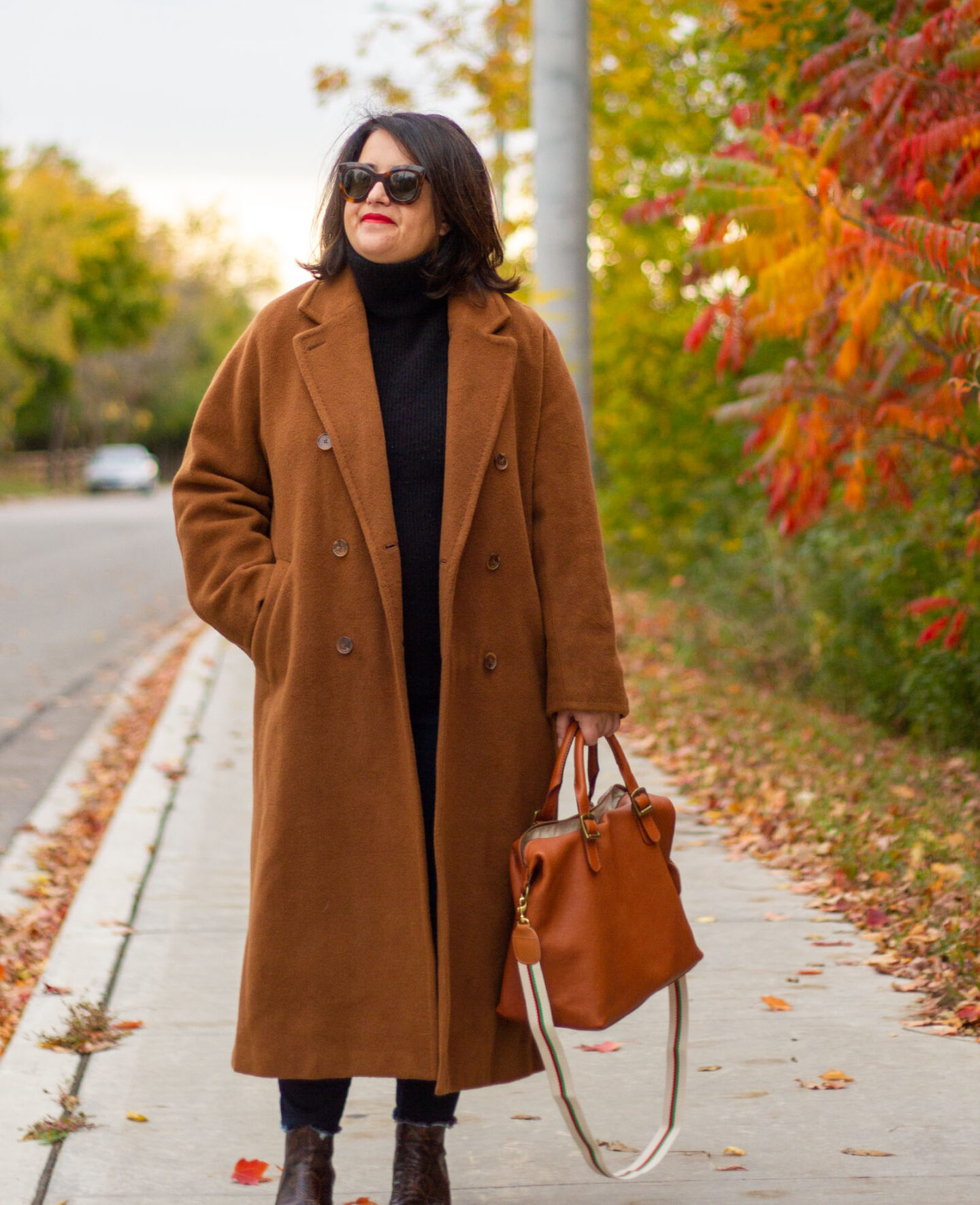 black and brown outfit, aritzia babaton slouch coat