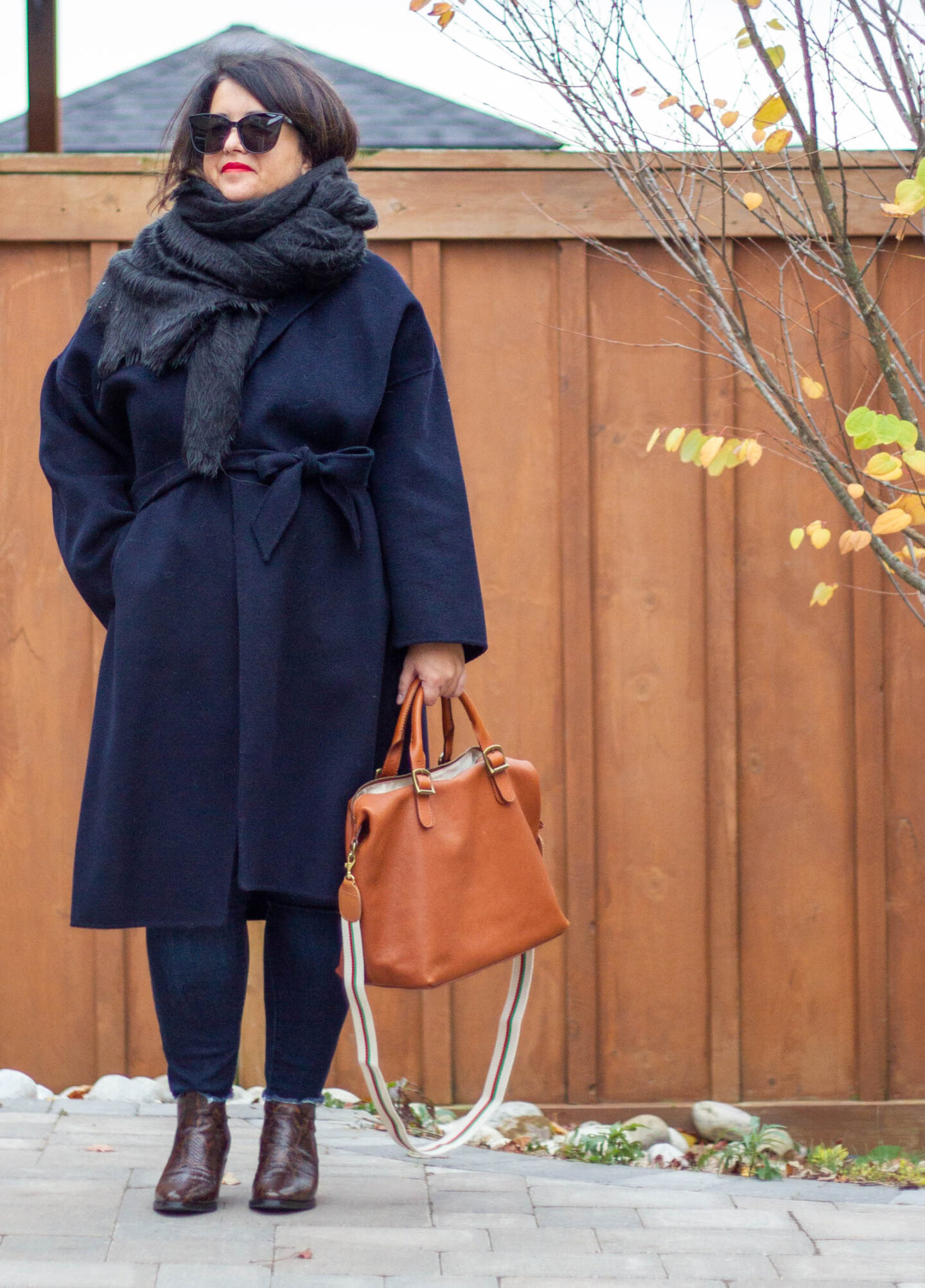 black and navy outfit