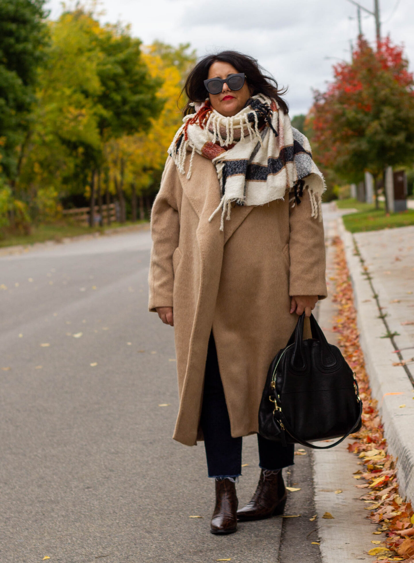 fall camel coat outfit