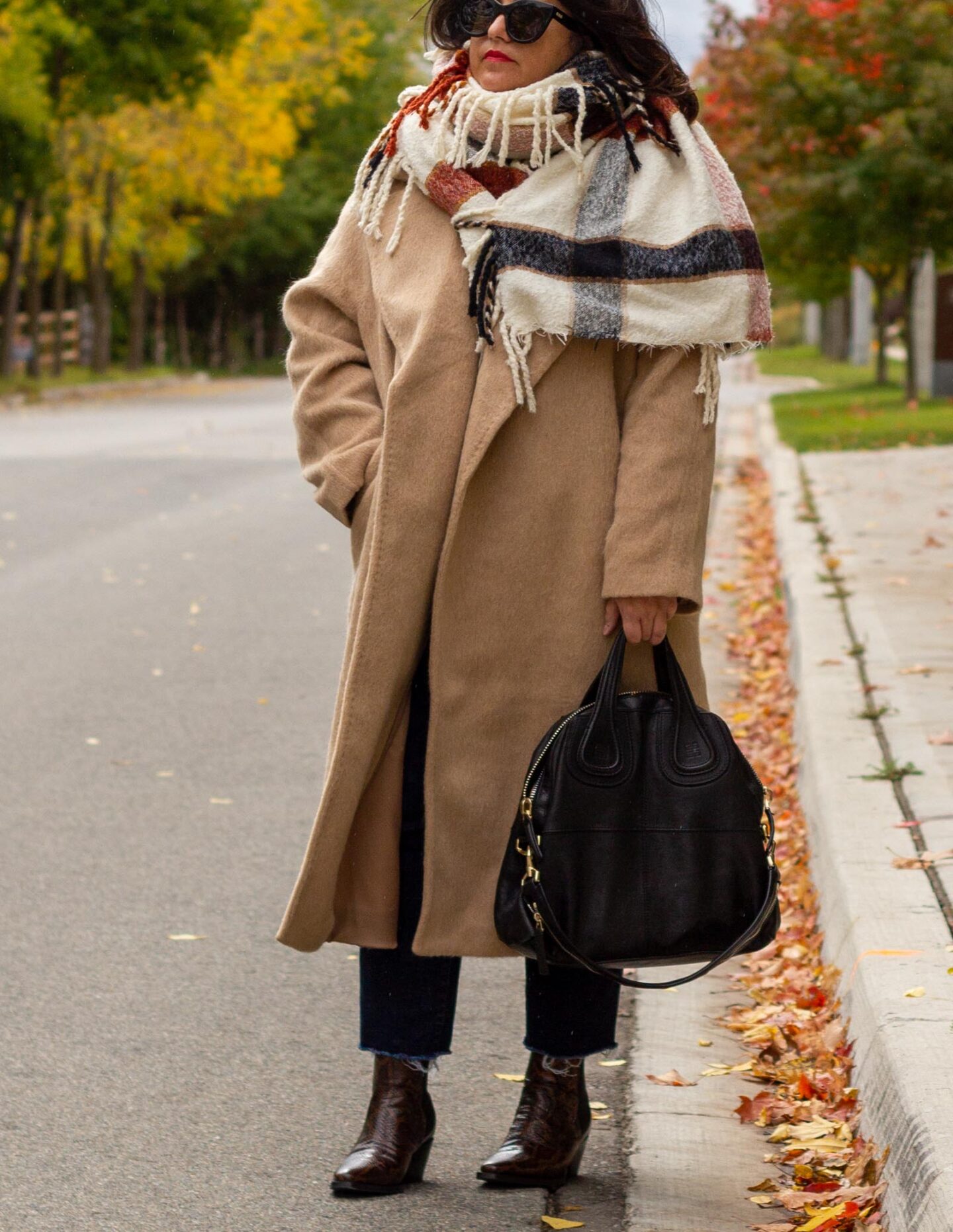 fall camel coat outfit