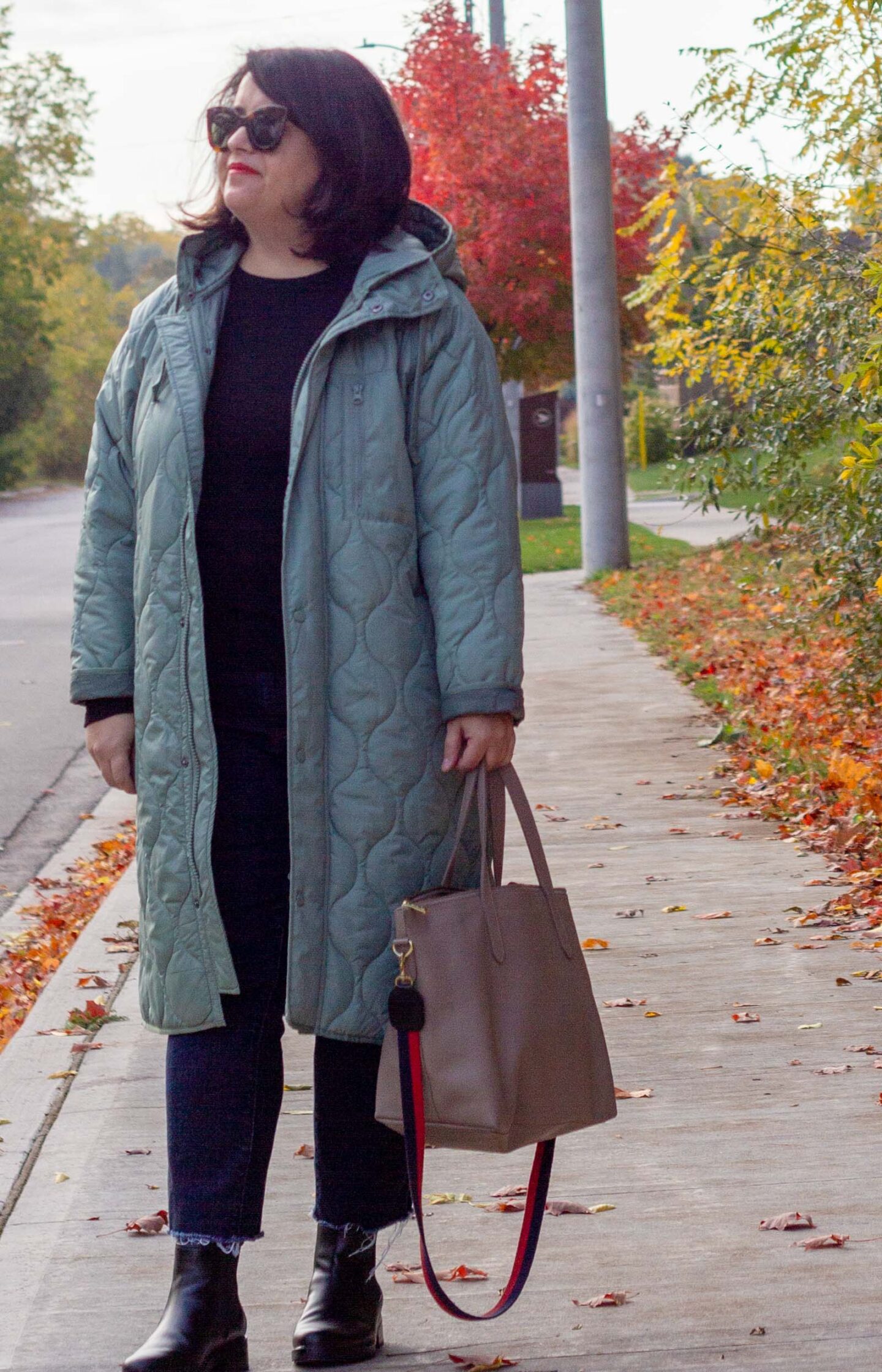 quilted coat fall outfit