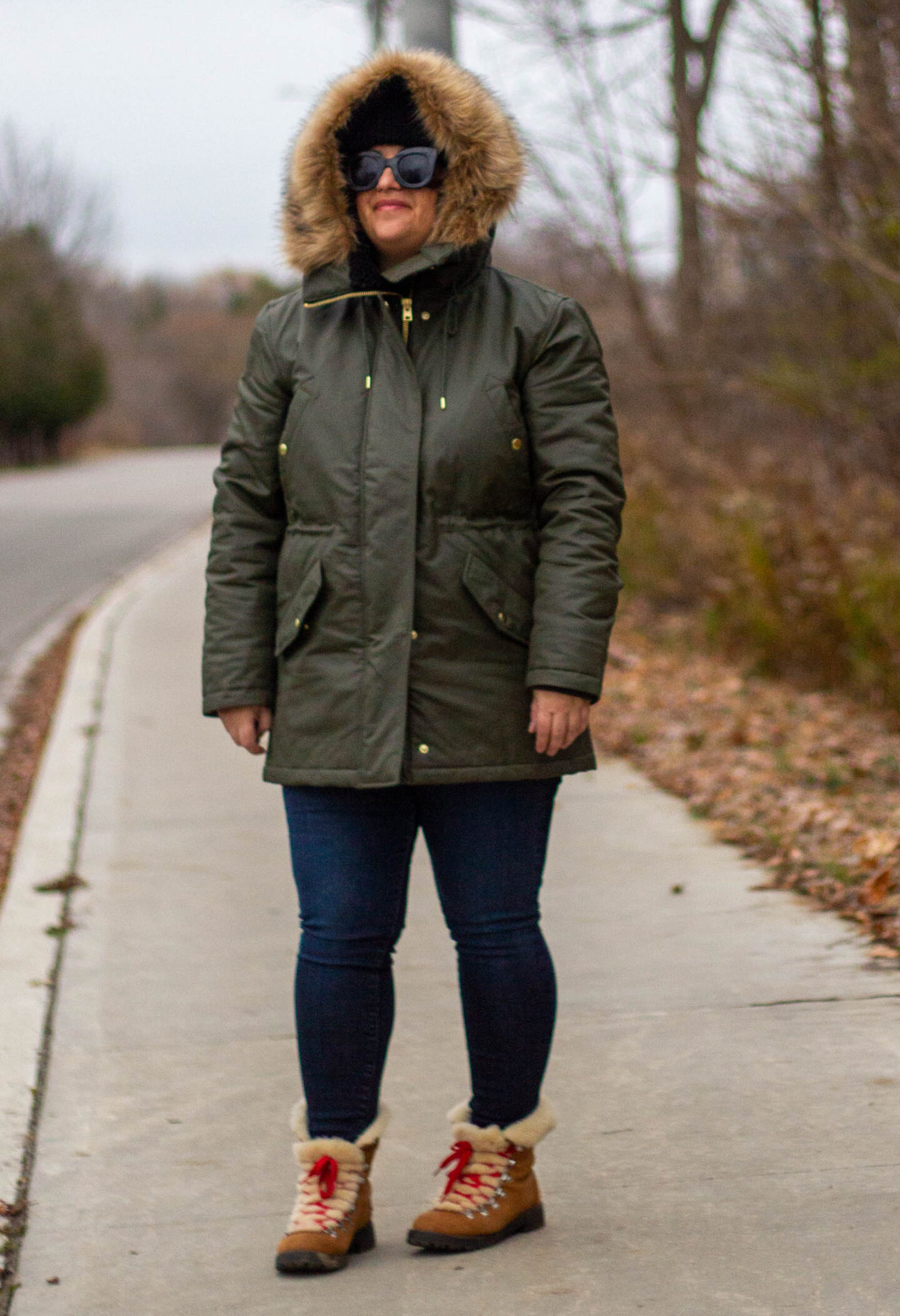 JCREW Perfect Parka hood up