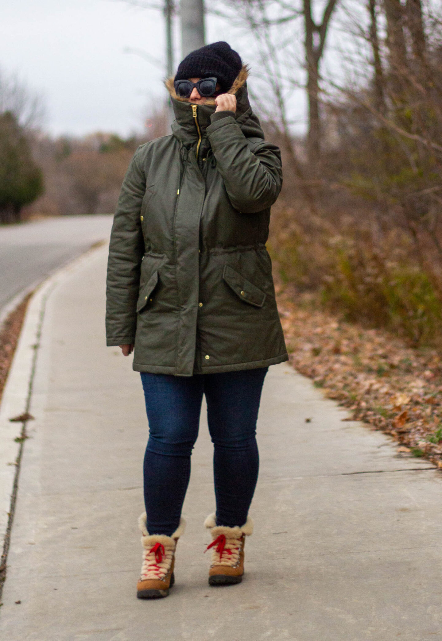 JCREW olive parka outfit