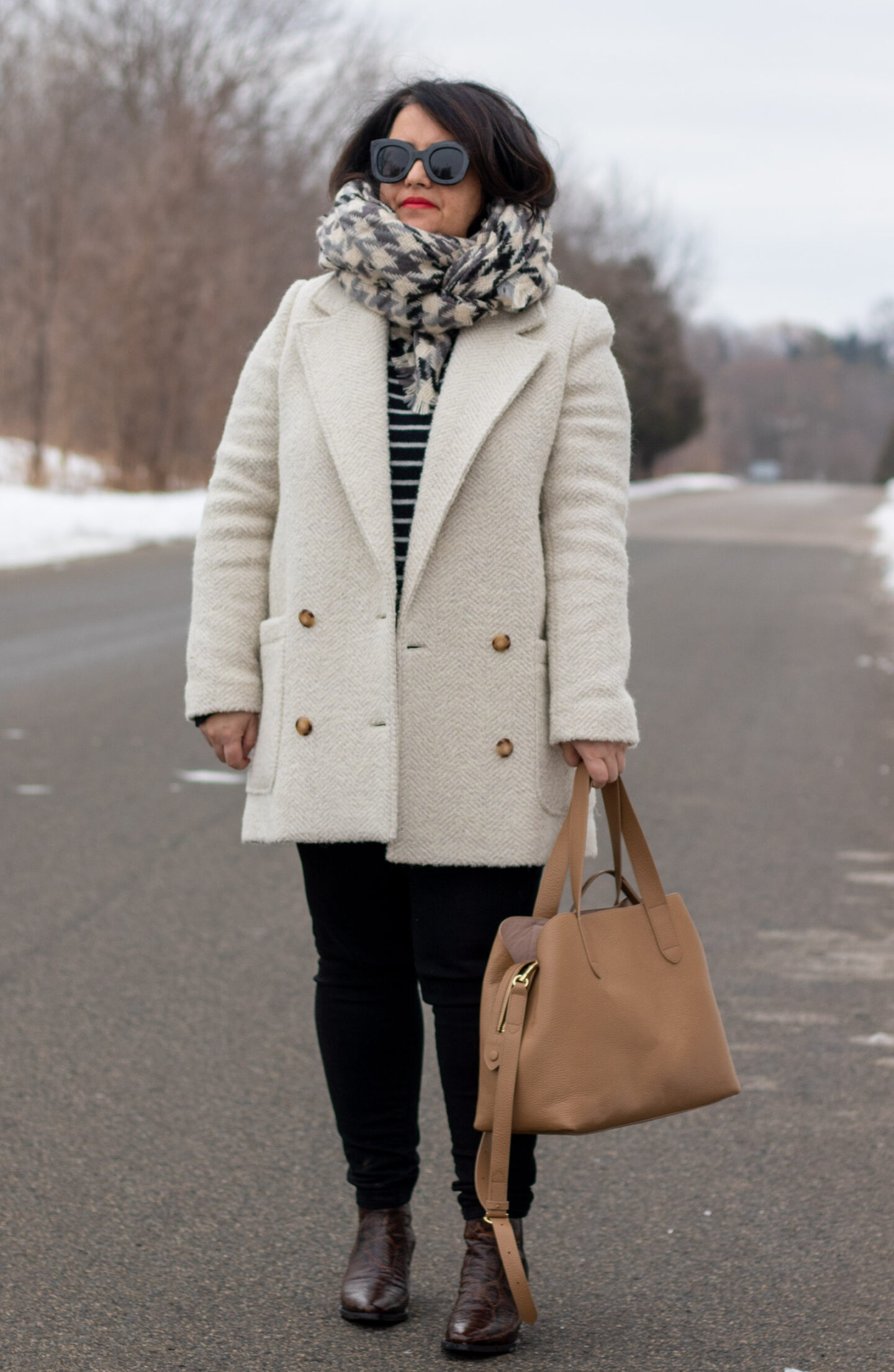 sezane harper coat, neutral winter outfit