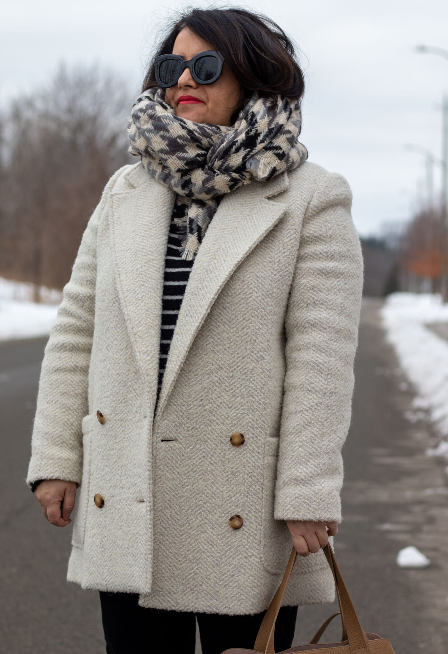sezane harper coat, neutral winter outfit