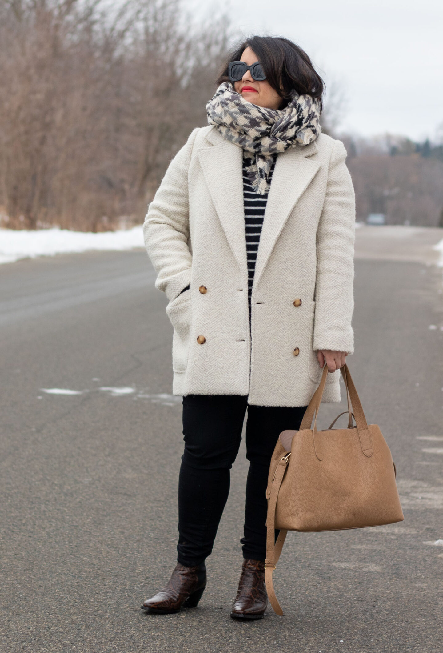 sezane harper coat, neutral winter outfit