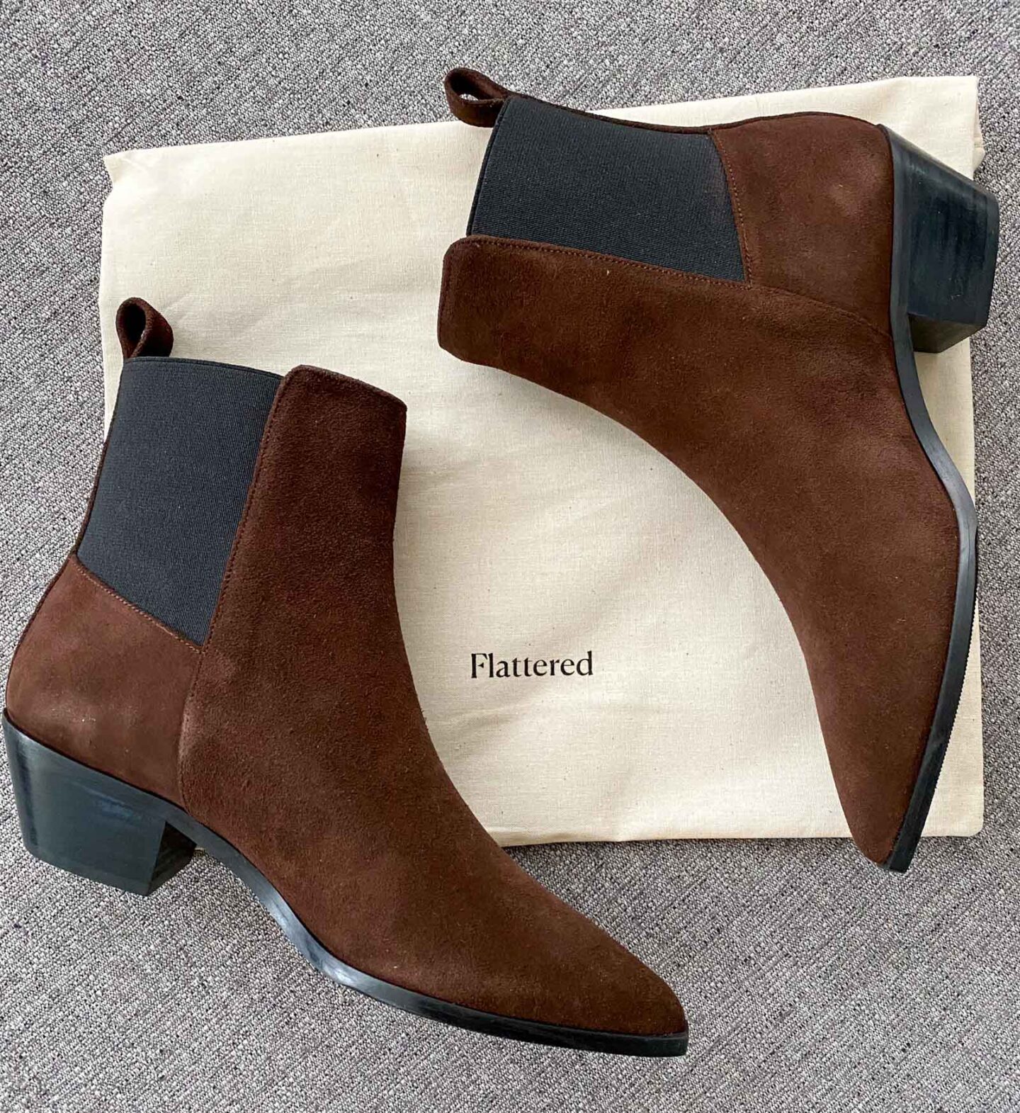 flattered willa boot in brown suede