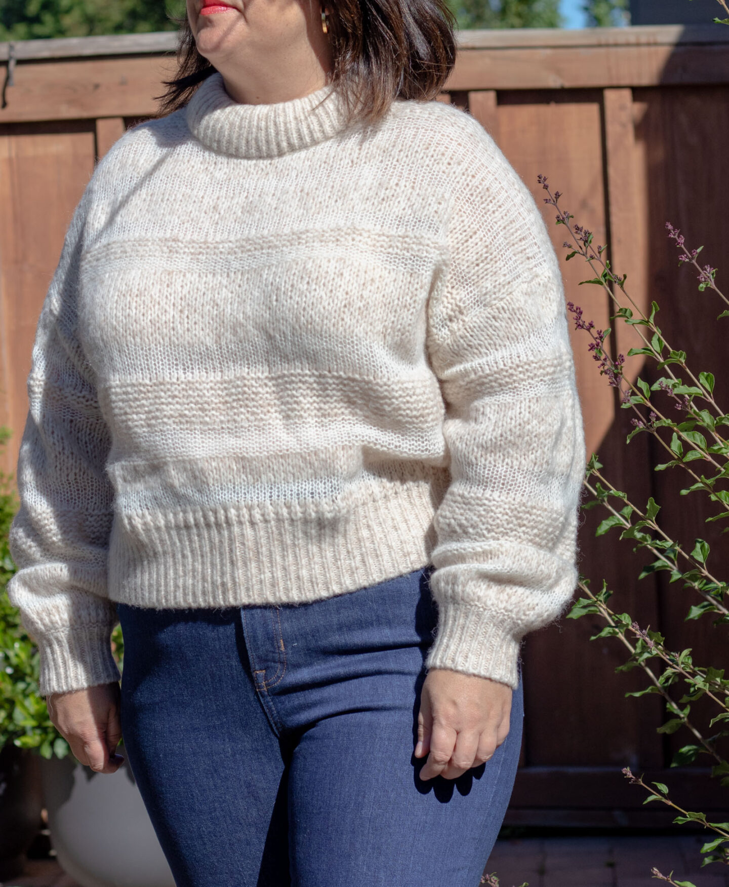 everlane puff sweater heathered oat