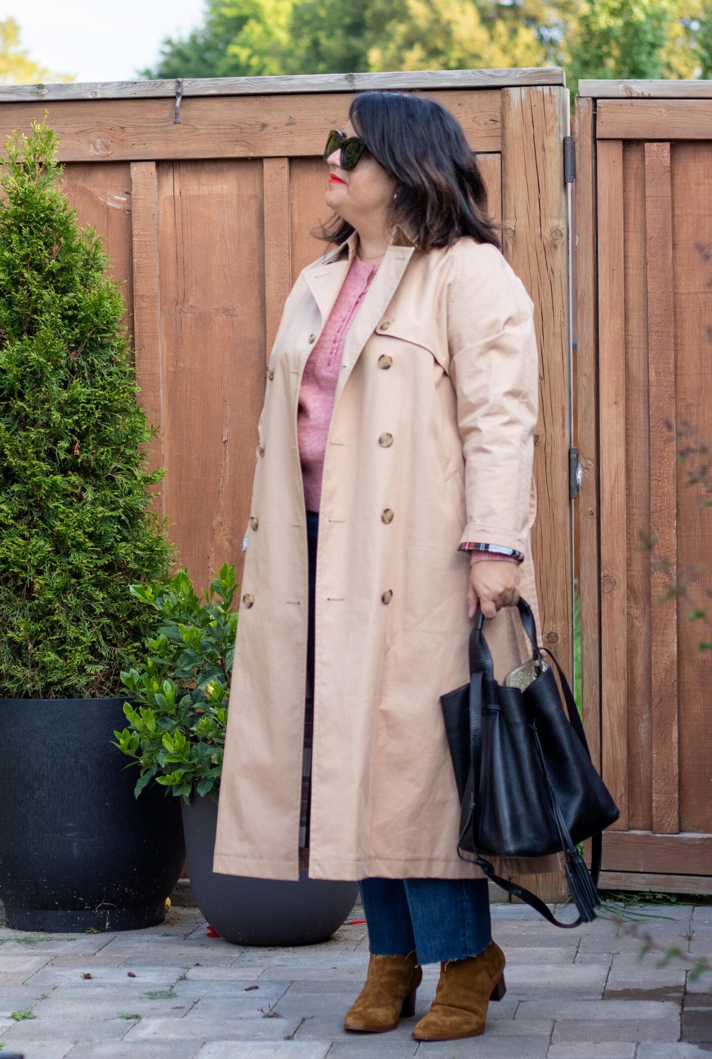 sezane leon layered with trench coat