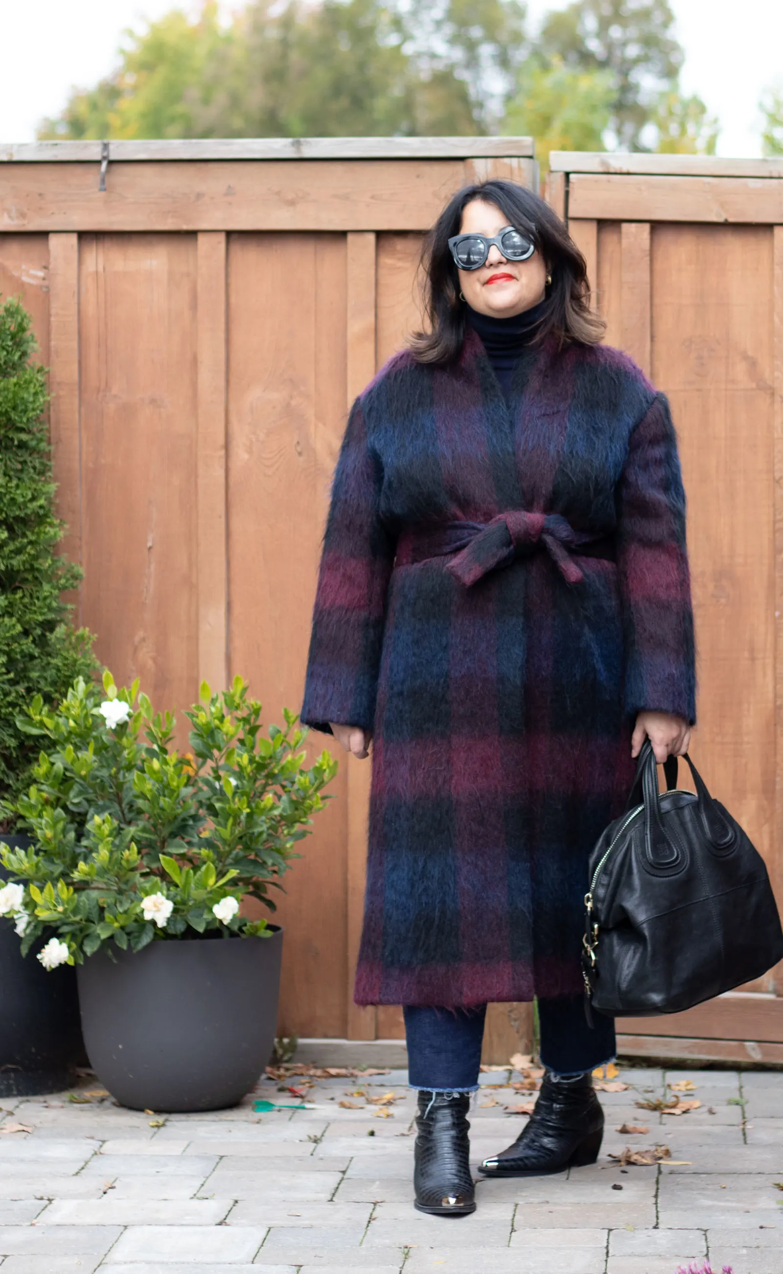 vince purple plaid coat