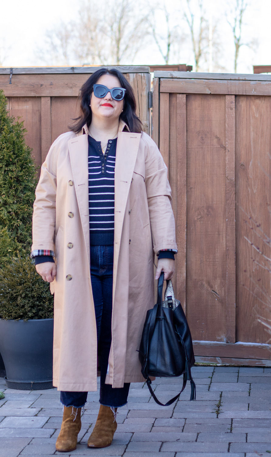 sezane leontine navy, trench coat outfit