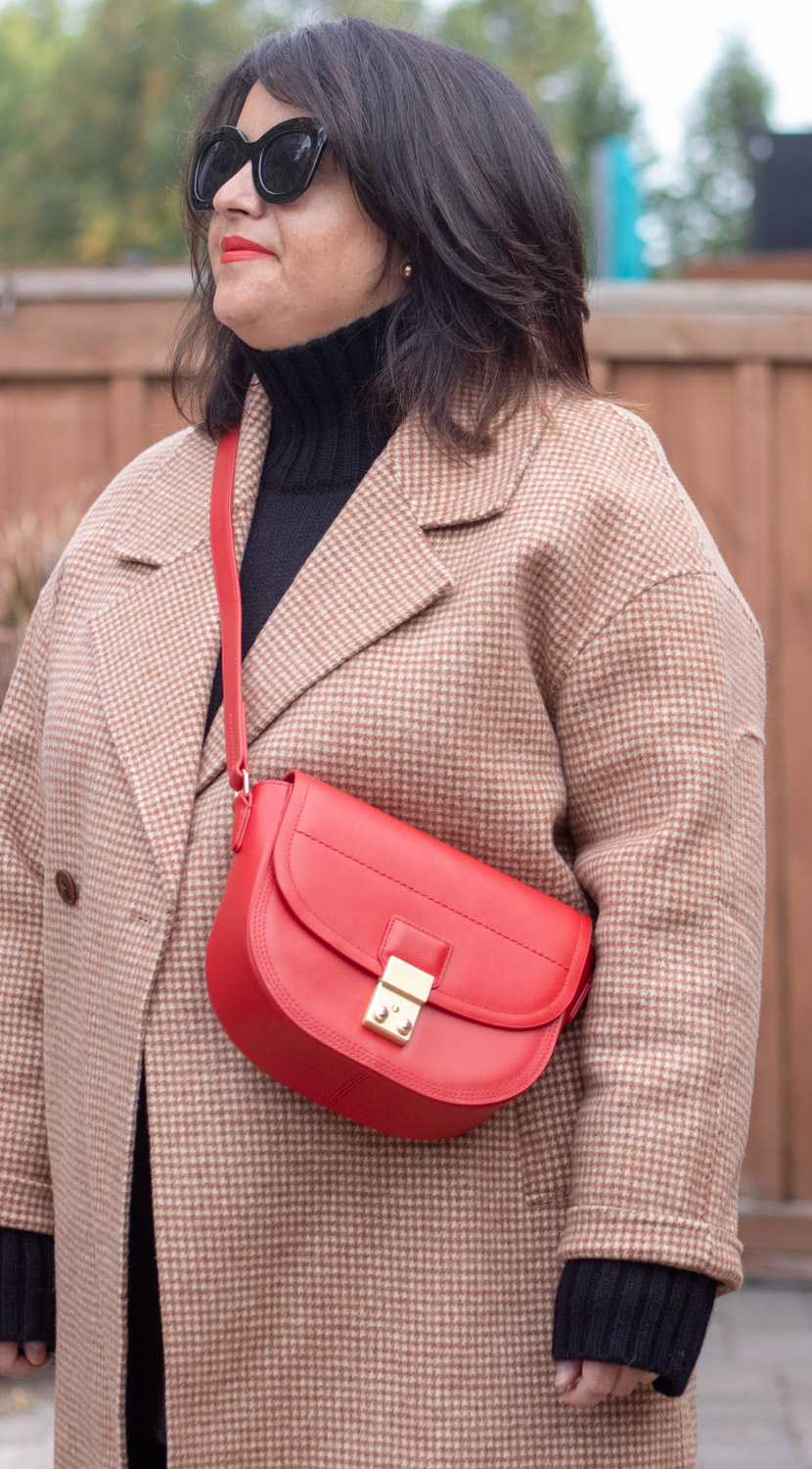 curated london coat, red bag