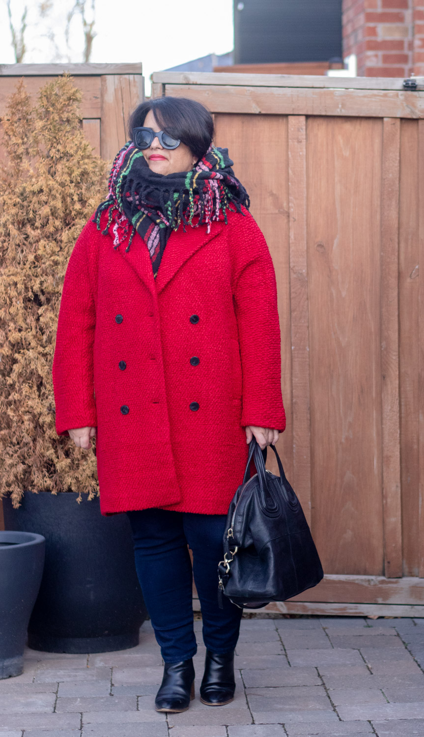 Red wool coat outfit store