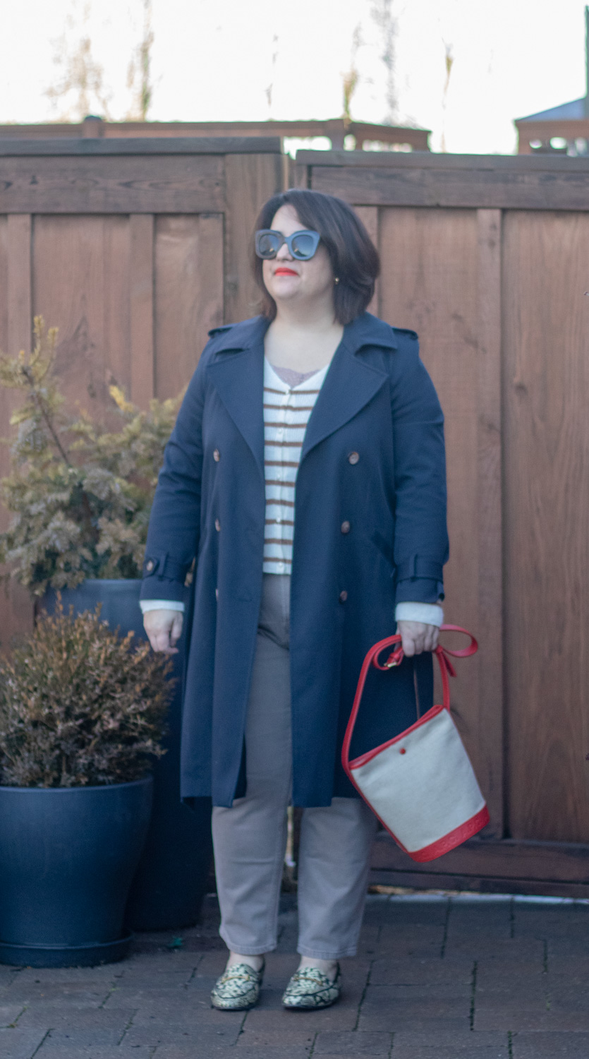 sezane scott trench navy outfit