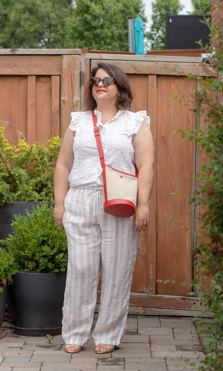 APC Helene Bucket Bag, Neutral Linen outfit
