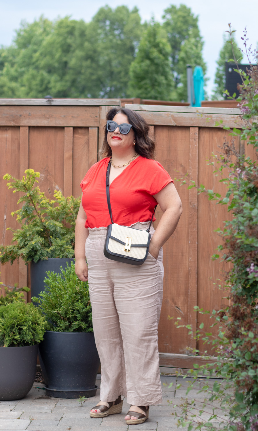 demellier vancouver bag, linen pants outfit