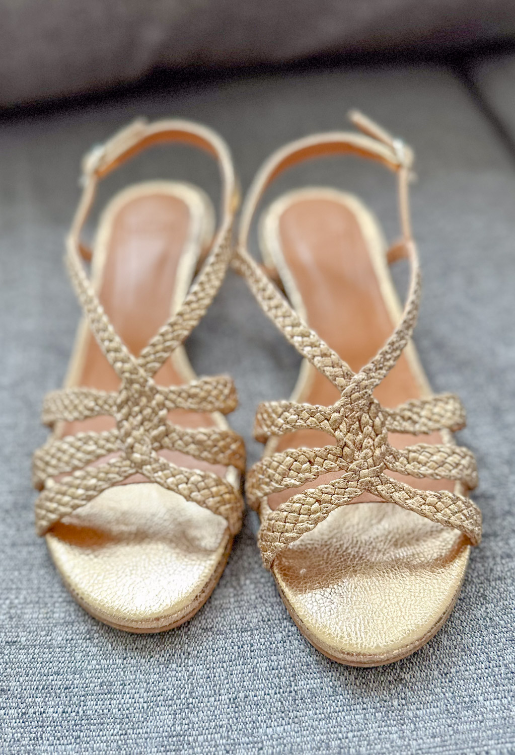 Sezane Low Rosa Heel review, gold braided sandals