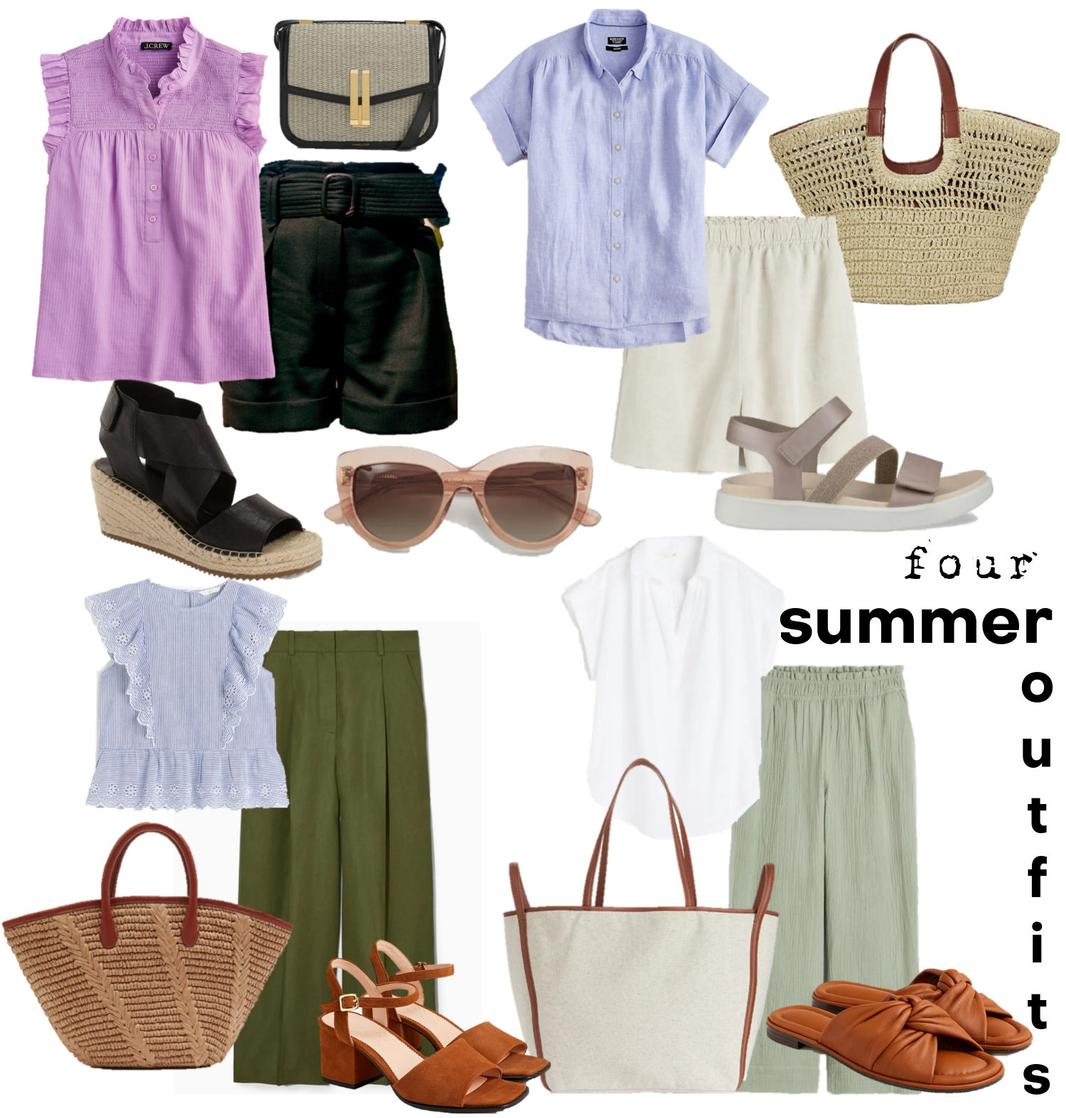summer capsule wardrobe, 4 summer outfits