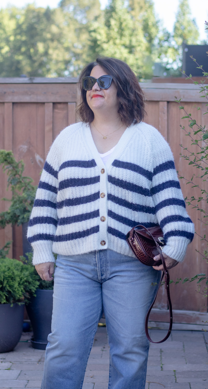 Sezane Basile Cardigan Review, stripe cardigan