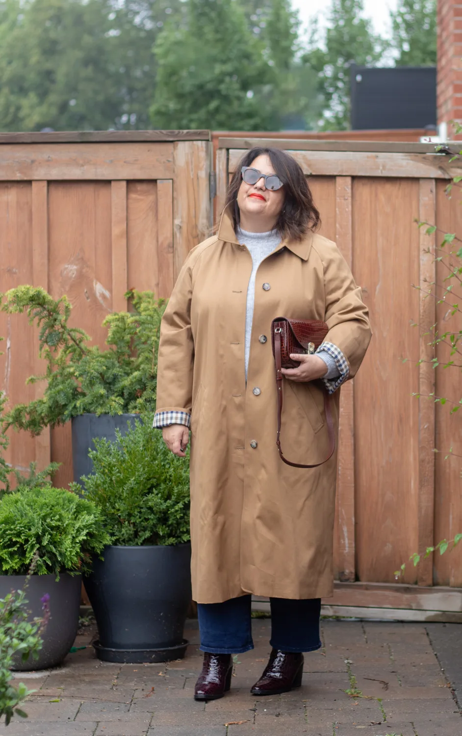 sezane clyde trench coat, check lined mac trench