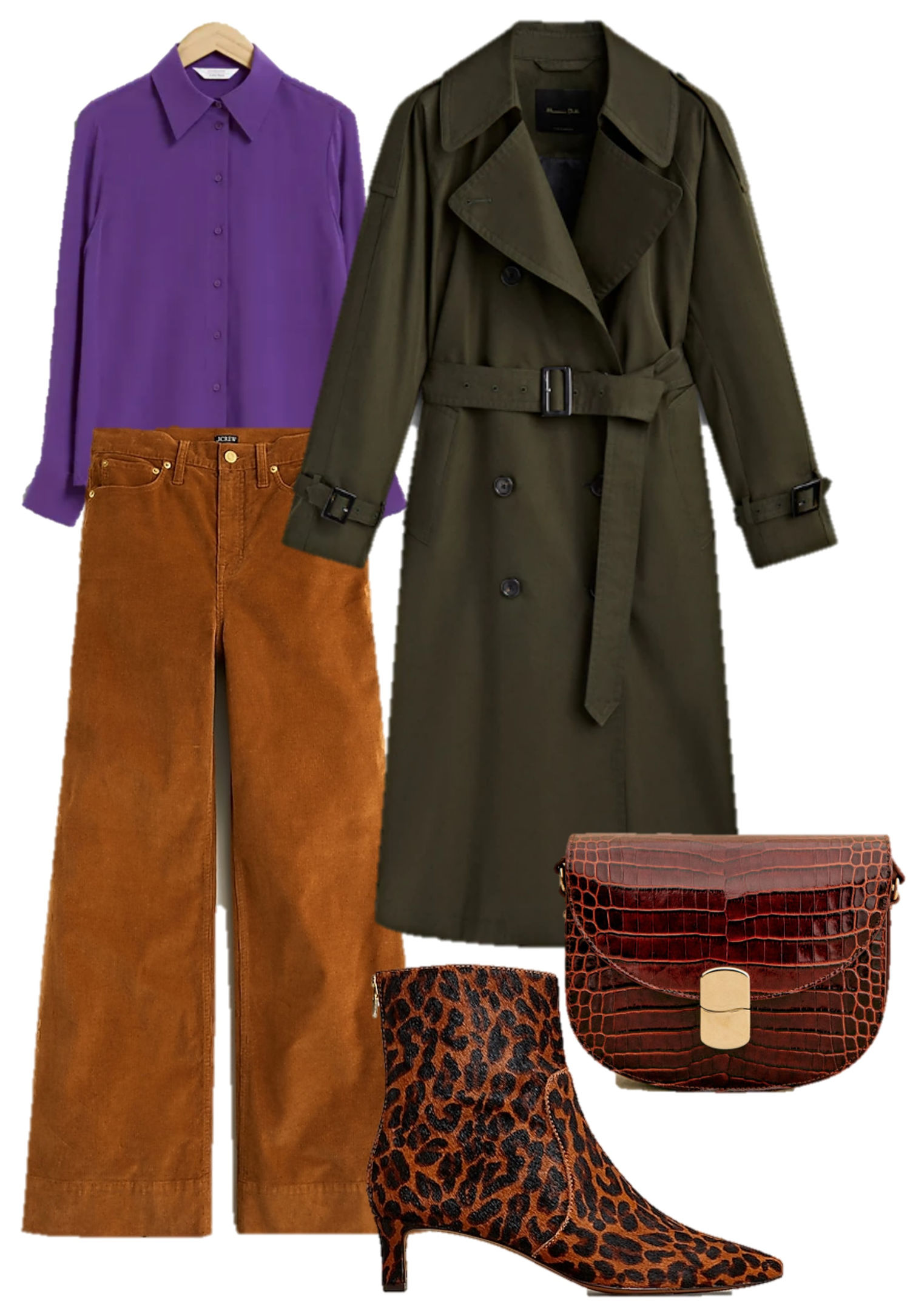 fall outfit with rich brown tones and purple
