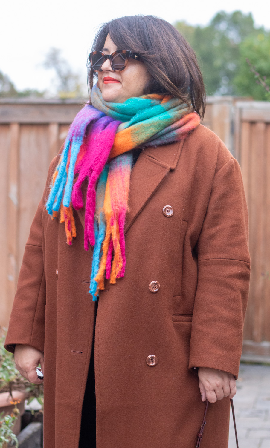 acne scarf dupe, rainbow check scarf