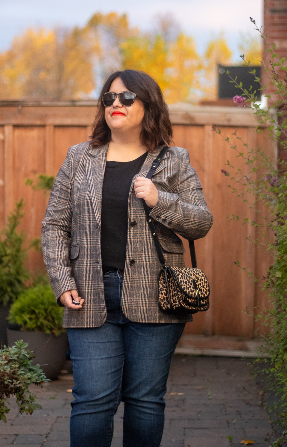 fall check blazer outfit