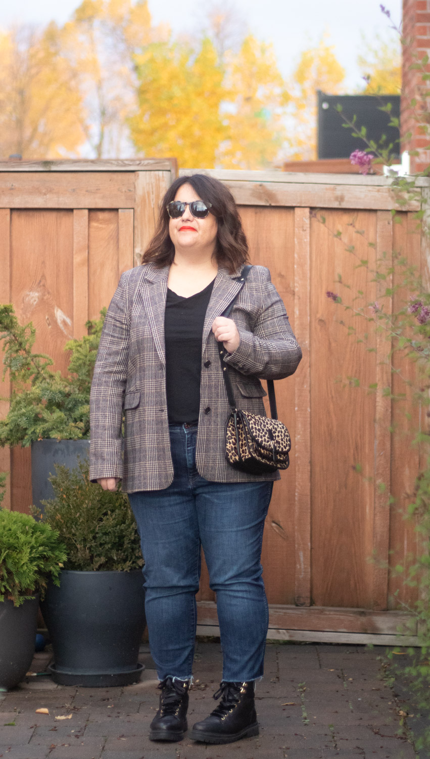 fall checked blazer outfit
