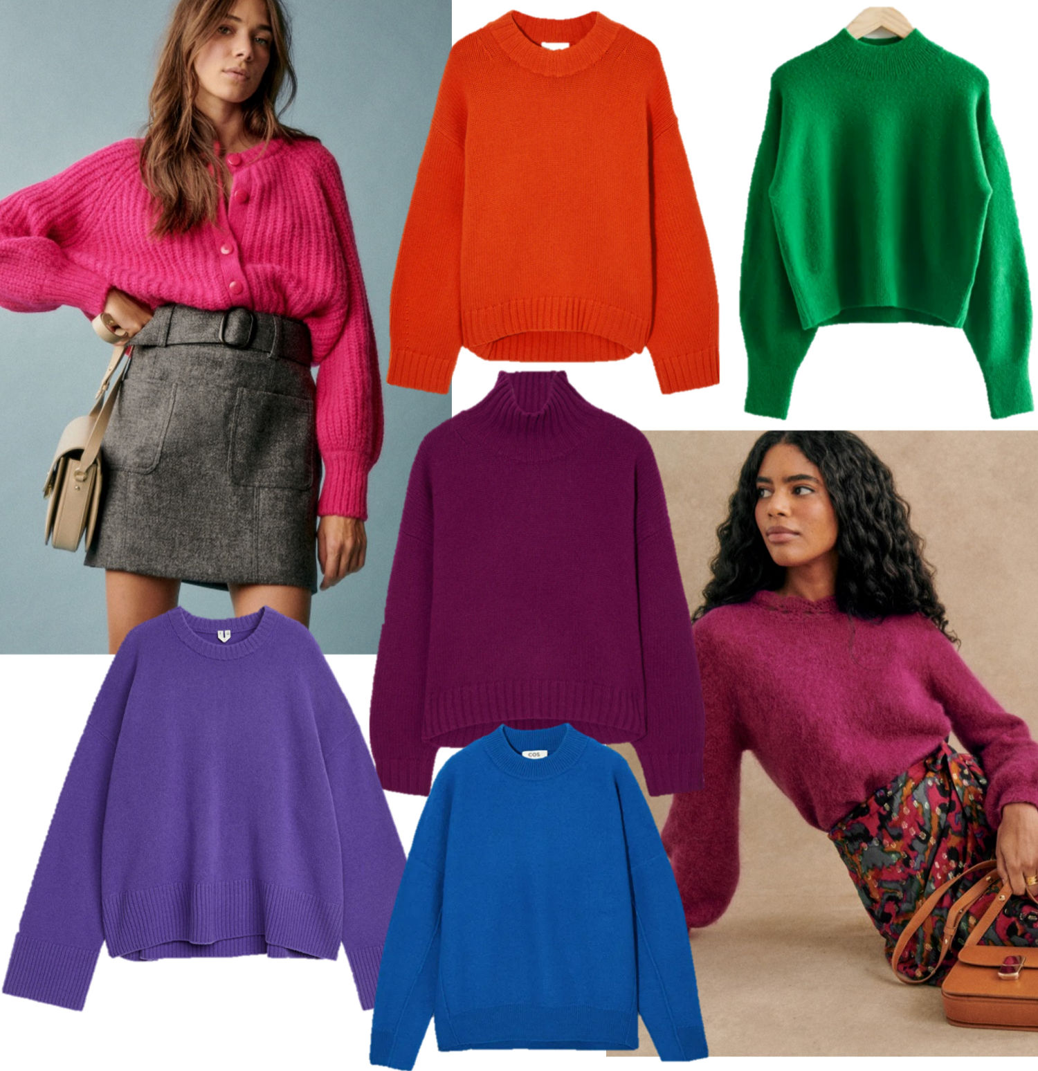 colorful knitwear, bright colors sweaters