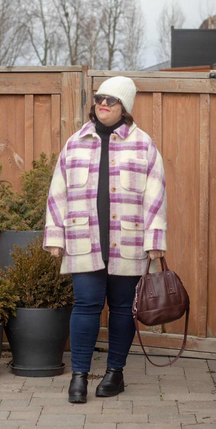 purple plaid shacket coat