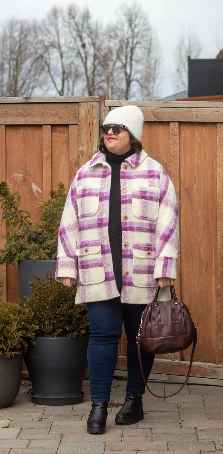 Sezane Paolo coat purple plaid