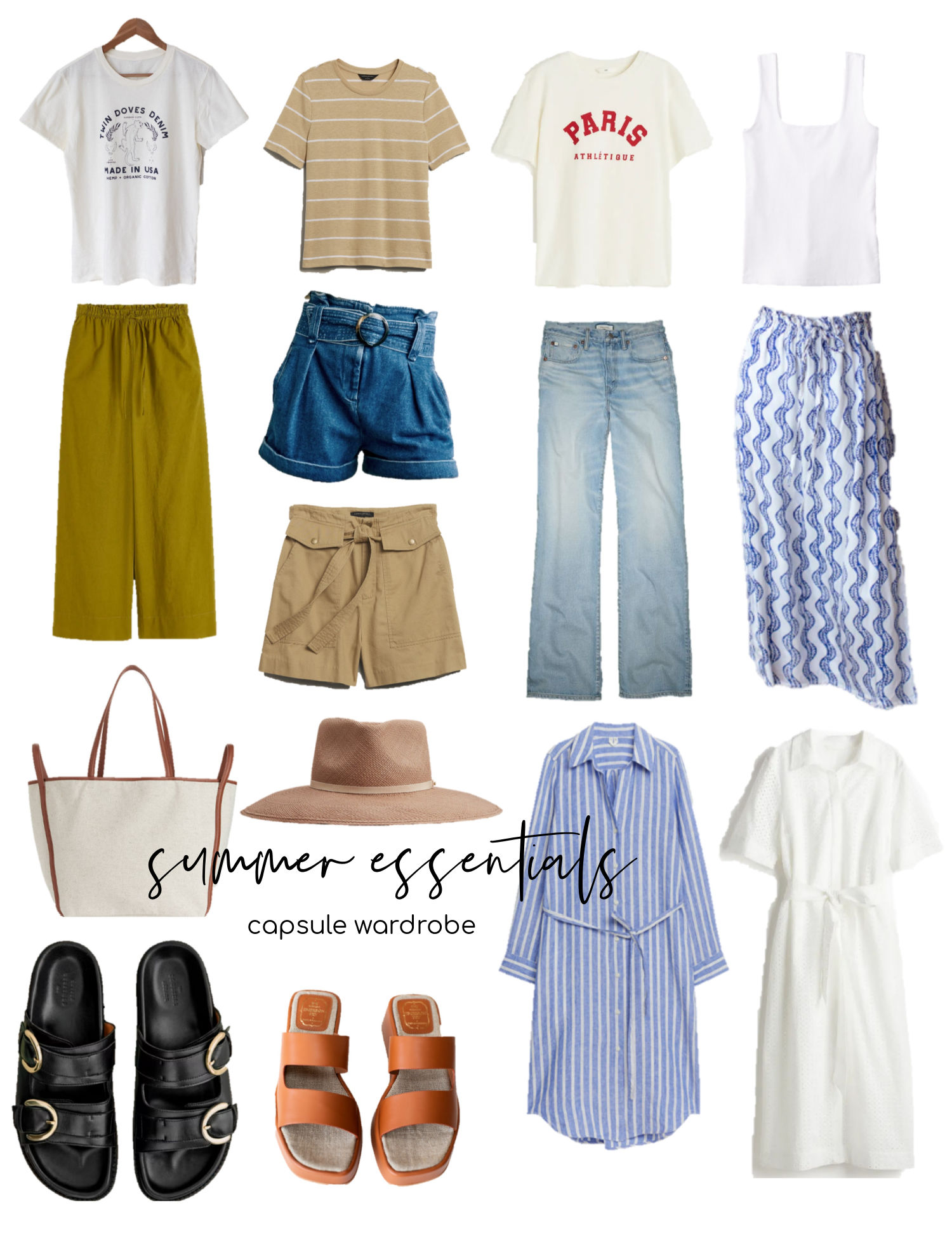 summer essentials capsule wardrobe, european summer packing, neutral summer outfits