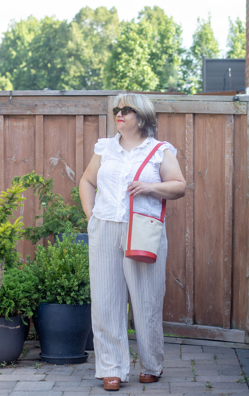 linen pants with broderie anglaise top