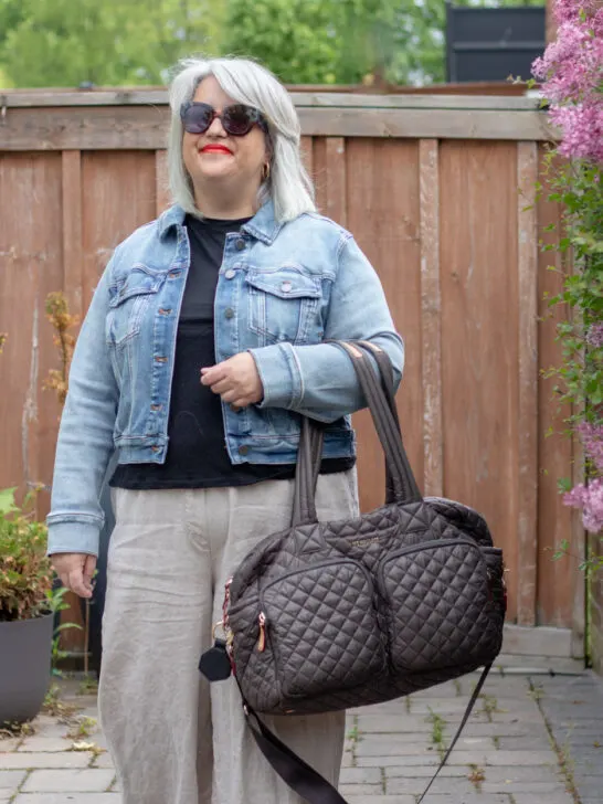 linen pants, unbound merino wool tee travel outfit