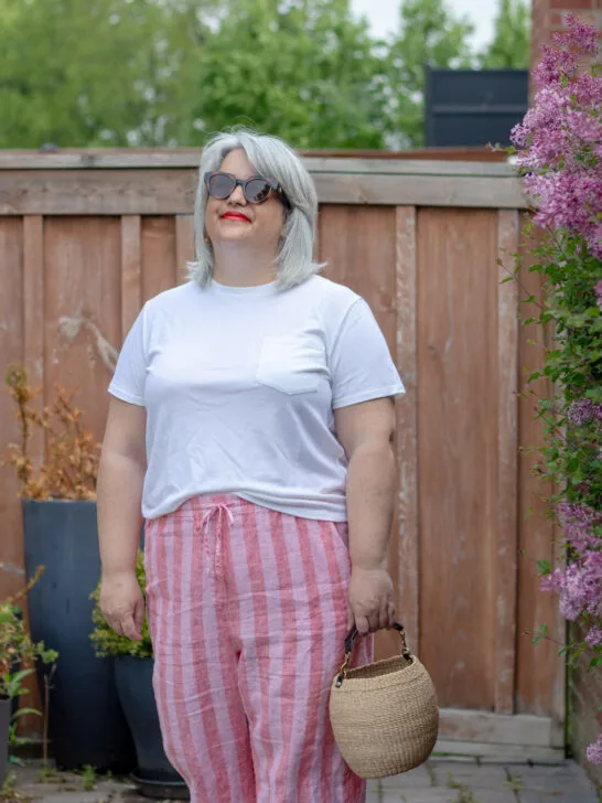 vacation outfit, linen stripes pants