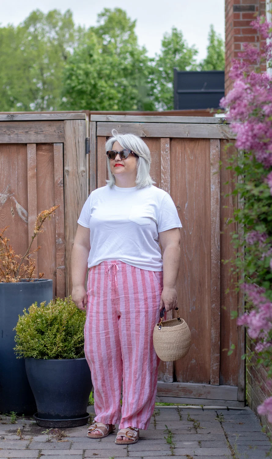 stripe linen pants outfit