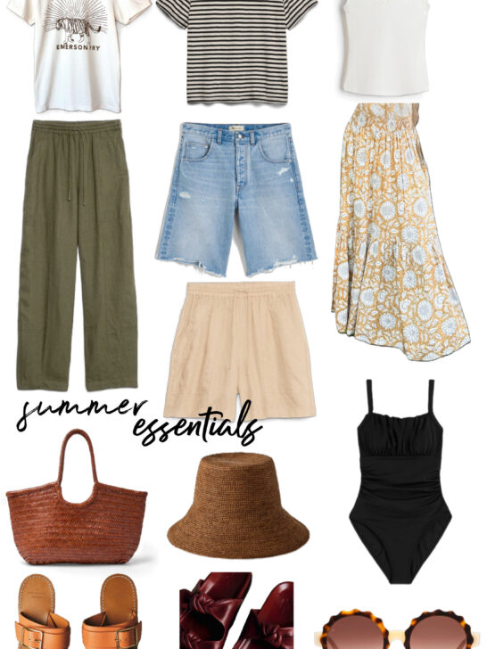 summer essentials, european packing list, neutral summer outfits, summer basics capsule wardrobe