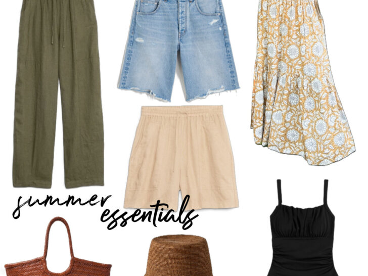 summer essentials, european packing list, neutral summer outfits, summer basics capsule wardrobe