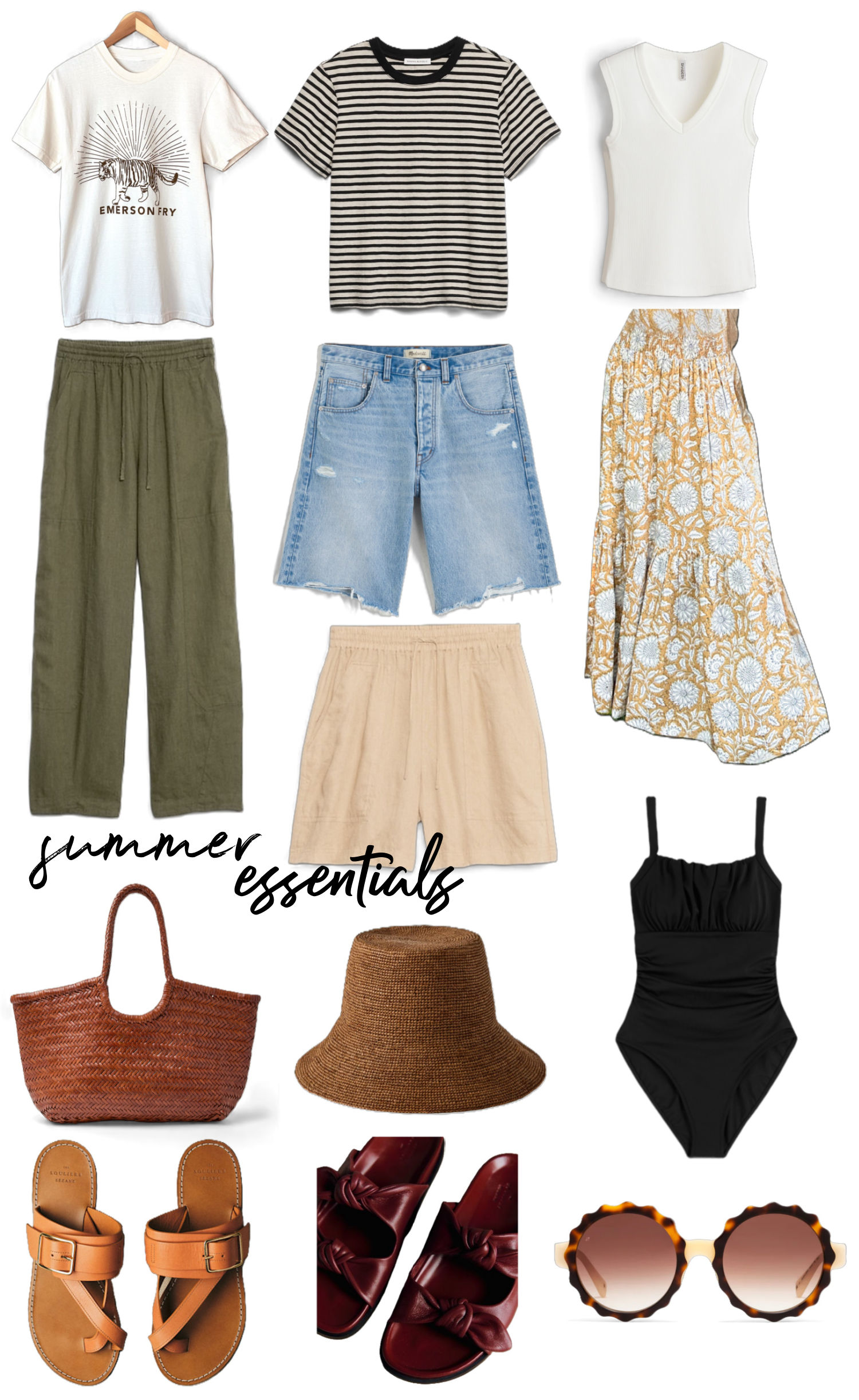 summer essentials, european packing list, neutral summer outfits, summer basics capsule wardrobe