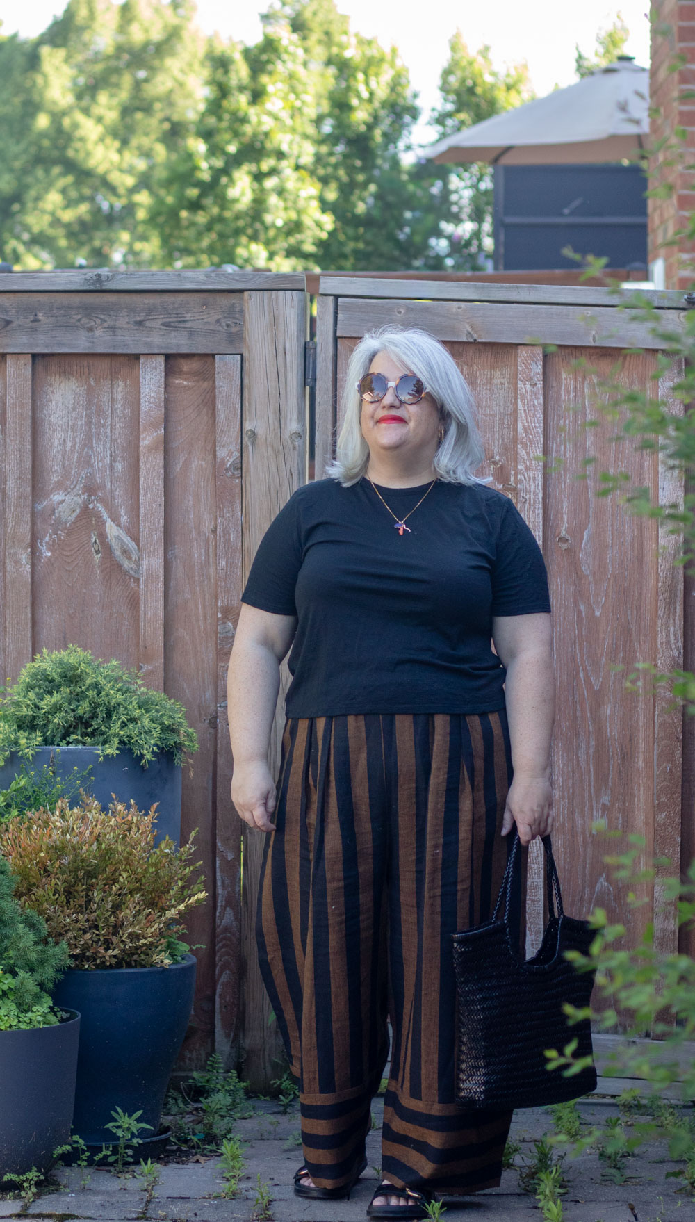 stripe pants outfit beyond nine bobbi, unbournd merino tee