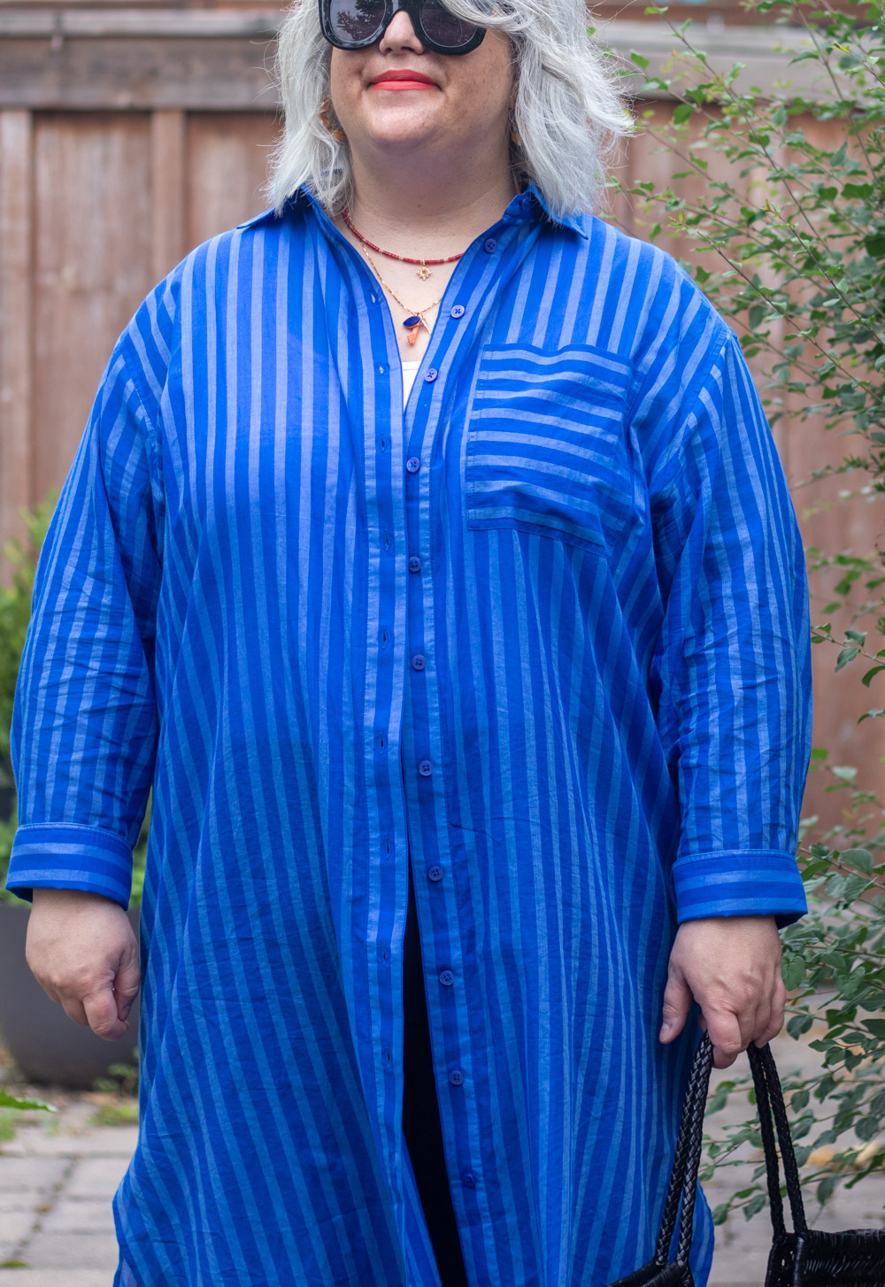 summer duster outfit, shirt dress as a duster over linen pants